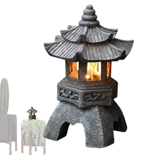 Farol solar de jardín | Lámpara de patio al aire libre, torre de piedra retro con diseño zen creativo | Pequeña luz nocturna estilo palacio para jardín, patio, adorno único de paisaje