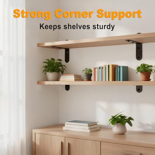 KKABBVX 24PCS Stainless Steel L Brackets, Heavy Duty Corner Braces for Wood Furniture & Shelves, 5-Size Black Metal Angle Brackets with Screws(0.79/1.2/1.4/1.57/1.97inch) - Thumbnail 2