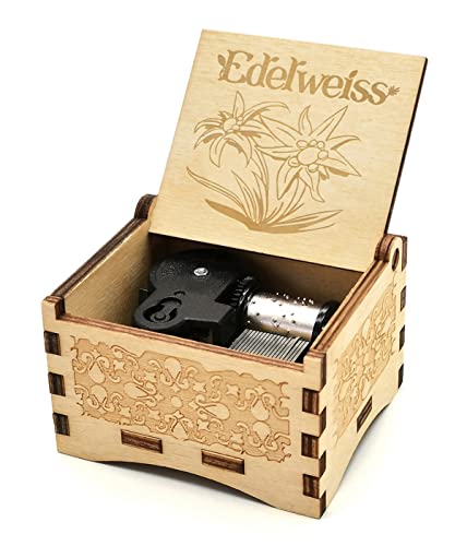 Micteney Edelweiss Music Box Wind Up, Handcrafts Wooden Deco
