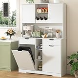 71"H Kitchen Pantry Storage Cabinet with Power Outlets and T...