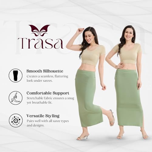 Image of TRASA Womens Saree Shapewear Petticoat, Cotton Lycra Petticoat, Skirts for Women, Shape Wear Dress for Saree
