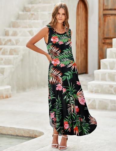 Image of JollieLovin Women Plus Size Summer Tank Maxi Dresses Sleeveless Causal V Neck Beach Long Dresses Swim Cover up (L-5X)
