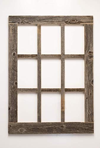 Window Style 9 Paned Mirror 23.5 X 33.25 Reclaimed Barn Wood Rustic Farmhouse Decor Homesteader Over Mantle Country Decorative Living Room Wall Hanging Large Distressed Display #TOP4