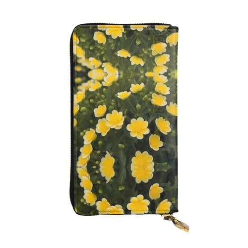 Leather Wallet 7.48 x 4.13 in - Stylish and Durable Wallet for Women with Multiple Compartments and Zipper Design Blooming Yellow Flower Prints