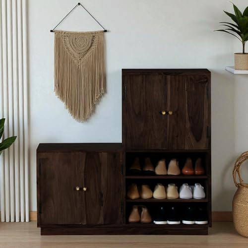 Image of The Attic Brussels Shoe Cabinet, Shoe Storage Cabinet for Home /Shoe Rack with Seat & Door /Shoe Organizer /Shoe Rack for Home, Walnut Matte Finish