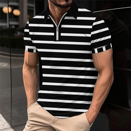 Muscularfit Polo Tees for Men 2024 Fashion Summer Casual Short Sleeve Henley Shirts Loose Fit Print Pullover Tops Gym Workout2