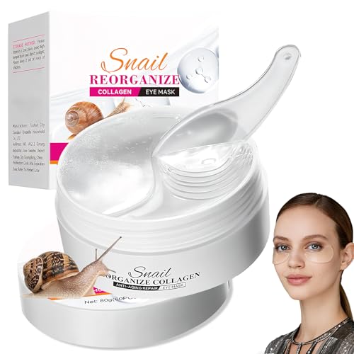 60 Parches de Ojos con caracoles y Colágeno, Mascarilla Hidratante Antiarrugas para Ojeras y Bolsas, Contorno de Ojos Antiedad para Hombre y Mujer