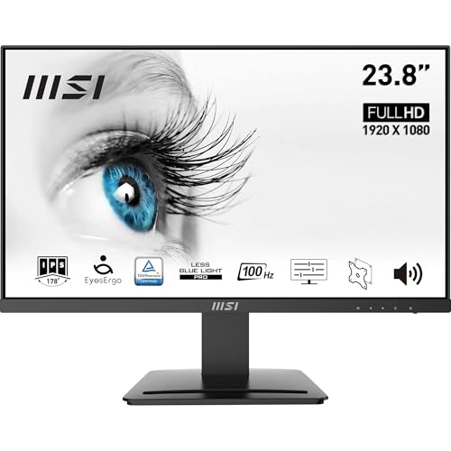 MSI Pro MP243X Monitor Profesional, de 23,8′ FHD, 1920 x 1080, 100 Hz, IPS, Plano, Anti-Glare, 16:9, 300 nits, Negro