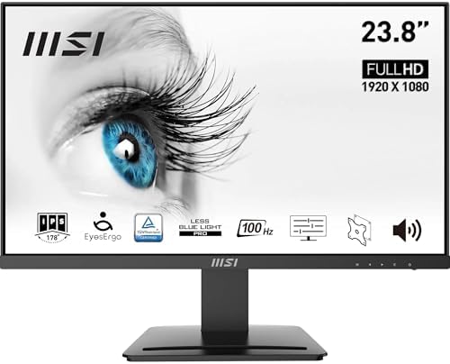 MSI PRO MP243X Monitor 24" IPS FHD (1920x1080), 100Hz, 1ms, altoparlanti integrati, Eye-friendly, FreeSync, 1x HDMI e 1x DP, VESA