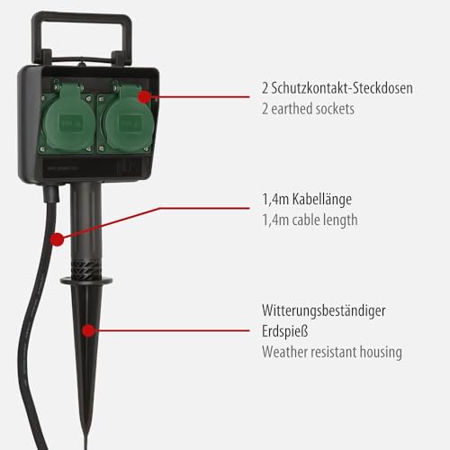 Brennenstuhl Presa Multipla Da Giardino A 2 Prese Con Punta Da Terra Ip 44 Nero-Verde - 3