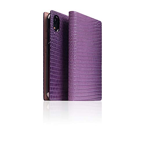 SLG iPhone XR Leather Wallet Case, D3 Italian Lizard Leather Diary Flip Cover Card Slot Holder with Gift Box, Handmade and Designed for Apple iPhone XR (Purple)