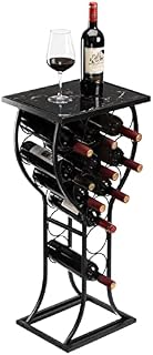 BEJOY 11 Bottles Wine Racks Console Table,Wine Rack Free Standing Floor, Wine Glass Storage Organizer Shape Display Rack for Small Spaces Marble Veneer Top Black