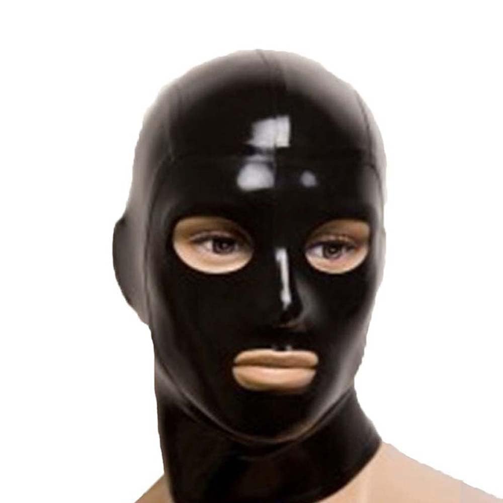 preni Latex Tête Couverture pour hommes Sexy Restrictions Caoutchouc Complet TêteMasque Cagoule en Latex noir Bondage Masque Fermeture à glissière arrière pour le jeu de rôle Party Club Wear