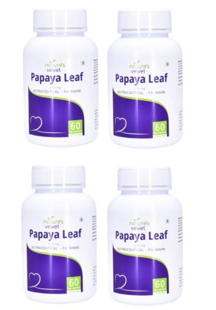 Image of Natures Velvet Lifecare Papaya Leaf Extract(500mg), 60 Veg Capsules - Pack of 4