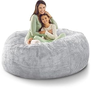 Bean Bag Chair Cover (Cover Only, No Filler), 5FT Giant Bean Bag Bed Cover for Adults, Round Soft Fluffy PV Velvet Bean Bag Lazy Sofa Bed Cover, Washable Big Size Bean Bag Cover, Snow Grey