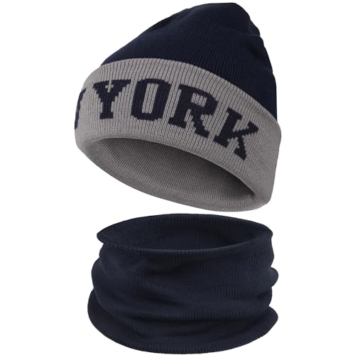 ZOARVEXD New York Beanies Baseball Winter Hat and Neck Gaiter Set for Men & Women Warm Beanie and Neck Warmer Combo Ideal for Winter Gift
