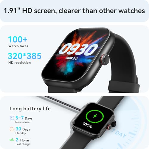 Fitness Tracker- [Alexa Built-in & Answer/Make Calls], 1.91\" Smart Watch with Heart Rate/Blood Oxygen/Sleep Monitor, Step Counter Fitness Watch with 100 Sports Modes, IP68 Waterproof for iOS Android - Thumbnail 5