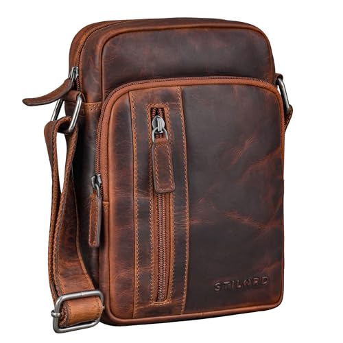 STILORD 'Amadeo' Elegante Umhängetasche Herren Klein Leder Crossbody Bag zum Umhängen Kleine Herrentasche 8,3 Zoll Tablet Ledertasche Männer Schultertasche Echtleder, Farbe:ambra - coganc