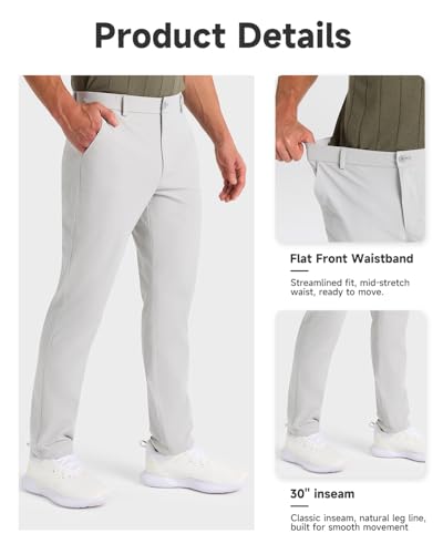 SNOWTEN Mens Golf Pants Men, Classic Fit Stretch Work Dress Pants, Quick Dry Lightweight Travel Pants for Men 32" with Pockets Silver Grey 36w × 32L — view 5