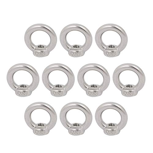 Image of uxcell Lifting Eye Nut M5 Female Thread 304 Stainless Steel Round Shape for Rope Fitting Pack of 10