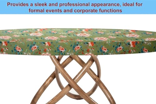 Image of The Furnishing Tree Elastic Cotton Round Dining Table Cover 40x40 in Inches Floral Multicolor on Greenish Base