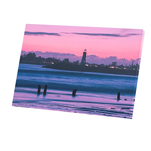 Toile imprimée mer et coucher de soleil rose : poster déco haute définition 90x60