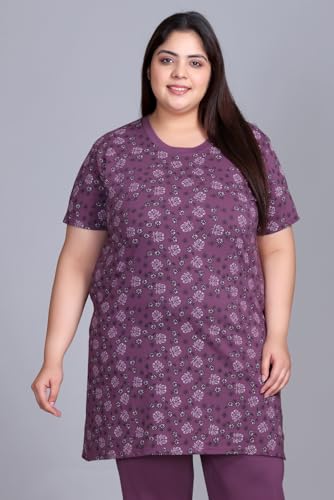 Image of RYSH Women's All-Over Printed Cotton Plus Size Longline T-Shirt with Pockets