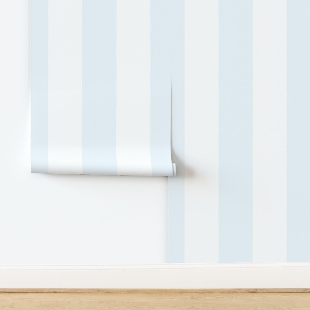 Spoonflower Peel & Stick Wallpaper 6ft x 2ft - Stripe Pale Blue White Soft Colors Pale Blue Large Classic Custom Removable Wallpaper