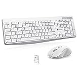 KOORUI Wireless Keyboard and Mouse Combo, 12 Multimedia and Shortcut Keys UK Layout Full Size Keyboard and Mouse Set for Windows, MacOS, Linux - Cold White (Batteries Not Included)
