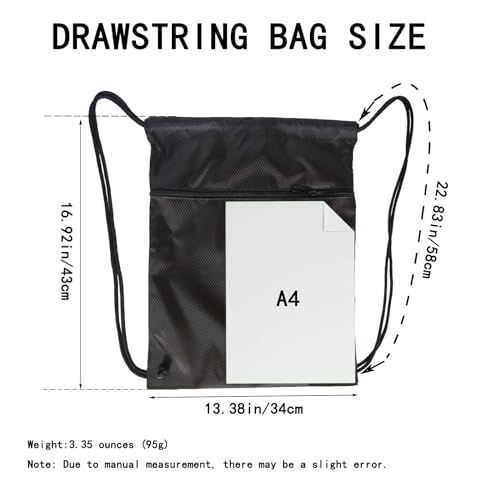 Drawstring Backpack, Gym Sackpack String Bag Drawstring Bag with Zip Pocket for Sports, Gym, Swimming (Black)2