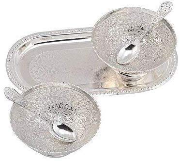 Image of German Silver Bowl 5 Pieces Set with Gifts Box with Sauf Mishri Mouth freshner