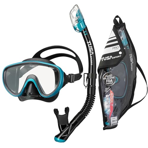 TUSA Sport Adult Serene Mask and Snorkel Combo, Black/Ocean Green,UC-1625PQB-OG