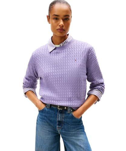 [トミーヒルフィガー] コットンケーブルファインゲージロングスリーブセーター WW44993 MEDIUM パープルW0G