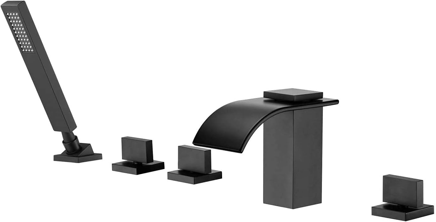 Featured Product Waterfall Roman Tub Faucet Matte Black Deck Mount Bath Tub Filler with Hand Shower,High Flow,SUMERAIN