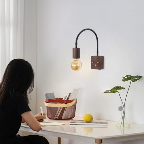 Lámpara de pared de madera para cabecera con aplique de lectura ajustable E27 3