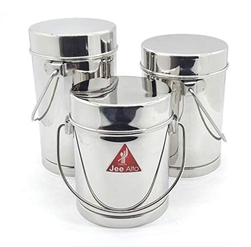 Image of Stainless Steel 2 in 1 Multipurpose Milk Can /Chutney n Sambhar Barni with Steel Inner Separator Cup Small (Cup : 300 ml + Dabba: 1050 ml)