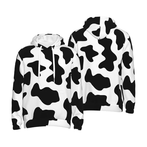 Sweat à capuche imprimé vache noire et blanche avec cordon de serrage ajustable - 7