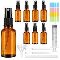 CafullCon 8 Stück Sprühflasche Glas, 100ml Braunglas Sprühflaschen zum Befüllen Tragbares, Nachfüllbar Zerstäuber mit Trichte, Tropferr und Etiketten für Wasser Alkohol Kosmetik Parfüm Aromatherapie