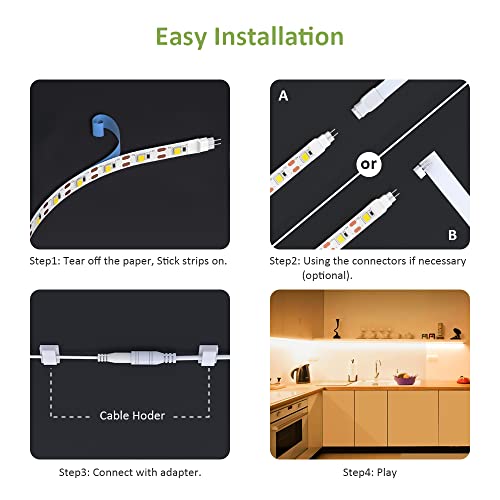 Novostella Led Under Cabinet Lighting Kit 6.5Ft, Usb 500Lm Led Ribbon Strip Lights Bars, Under Counter Lighting For Kitchen, Showcase,Closet, 120 Leds, 2700K Warm White, 4Pcs #TOP5