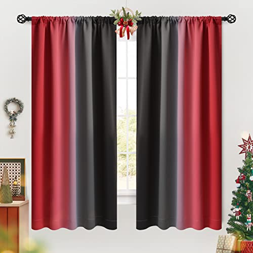 COSVIYA Ombre Room Darkening Red and Black Curtains 63 inches