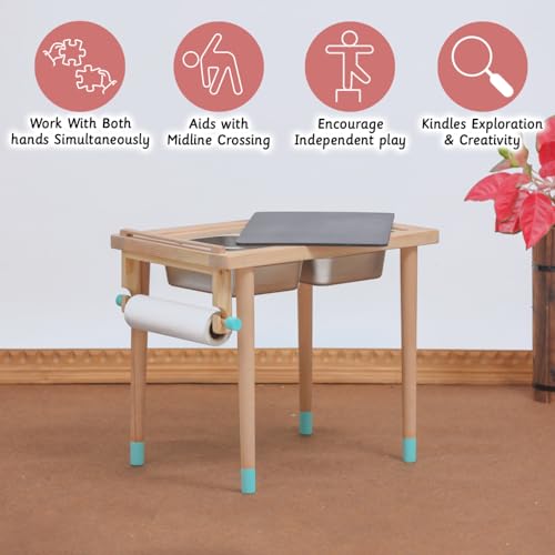Image of Ariro Montessori Sensory Play Table for Toddlers with 2 Stainless Steel Bins - Flisat Wooden Messy Activity Table with Blackboard Lid for Water, Sand & Art Play - Ideal for Home, Children (Blue)