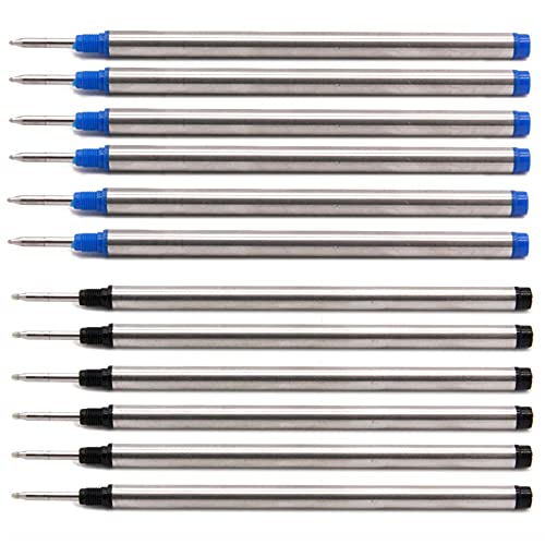CaoDuRen 113mm (4.42”) x 6mm (0.24”), 0.5 Tip, Compatible Rollerball Pen Refills fit to Mont Blanc PN: 105159/107878/MNB107878 M710 H-12 M401/M506 P163, German Ink (Blue 6PCS + Black 6PCS)