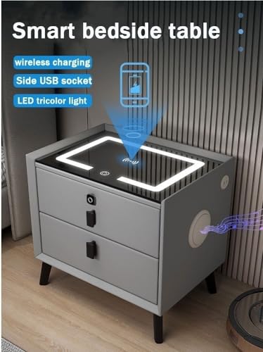 Table de chevet sans fil 40 cm avec tiroirs LED et coffre à code