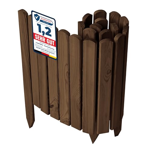 Garronda Beeteinfassung Holz Rollzaun Holzzaun 40 cm x 100 cm imprägniert Flexibler Rollborder Rasenkante Palisade Gartenzaun Umzäunung für Garten GD-0148, Dunkelbraun