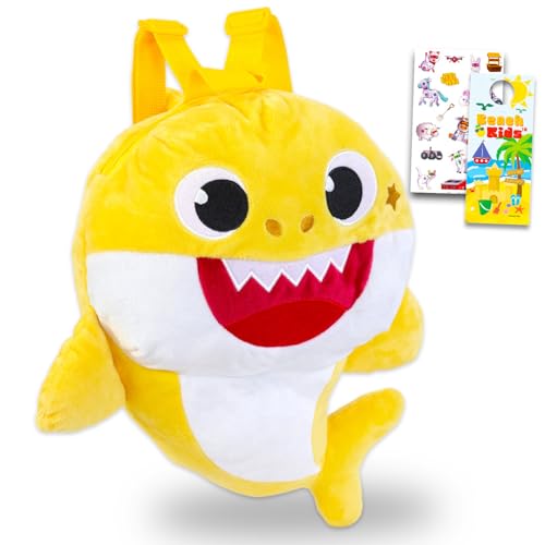 Baby Shark Backpack for Kids 3-5 - Accessories Bundle With Plush Backpack, Stickers, More | Merchandise, Yellow
