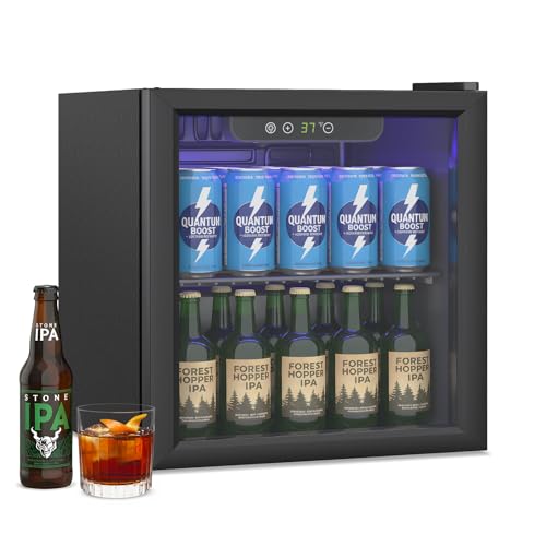 Image of Erivess 1.4 Cu Ft /65 Can Mini Fridge, Freestanding 17 Inch Beverage Refrigerator with Glass Front Door for Soda, Beer Under Counter Drink Refrigerator with Adjustable Shelves(Silver)