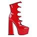 FancyQueen Red Platform Boots for Women, Red Patent Leather Chunky Platform Heels Goth Boots, Strap Buckle Side Zipper Gothic Block Heels