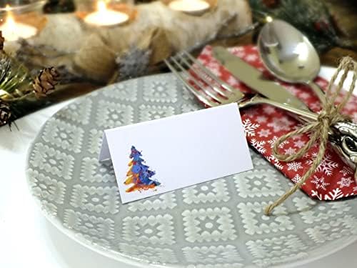 Pack of 12 Christmas Place Cards - Colourful Santa, Snowman & Xmas Tree - Guest Name Card
