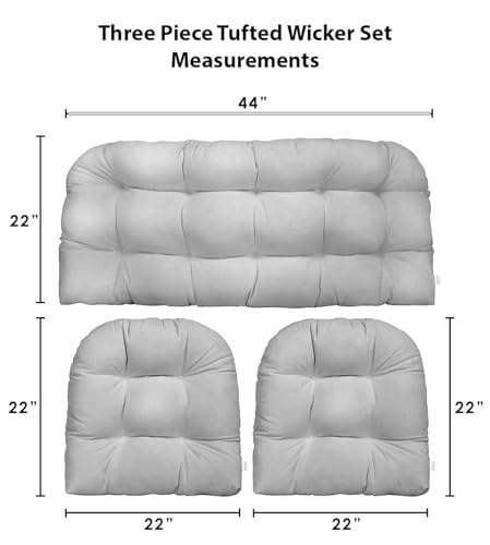 Rsh Decor 3-Piece Wicker Tufted Cushion Set | 41 Inch X 19 Inch & 19 Inch X 19 Inch | All-Weather Spun Fabric | Water-Resistant | Outdoor Loveseat & U-Shape Cushions For Patio Furniture | Blue Elephant Bohemian thumb #2