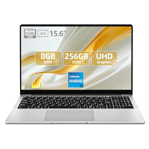 15,6 Pulgadas Ordenador Portatil, Celeron N4000 Laptop hasta 2,6 GHz, 8GB DDR4 256GB SSD PC Portatil, IPS FHD Pantalla 1920*1080 Convertible 180°, Mini HDMI,WiFi 5, Adecuado para Estudiantes /Lavoro